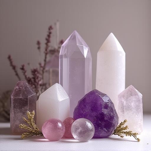 Selezione di cristalli e minerali decorativi.