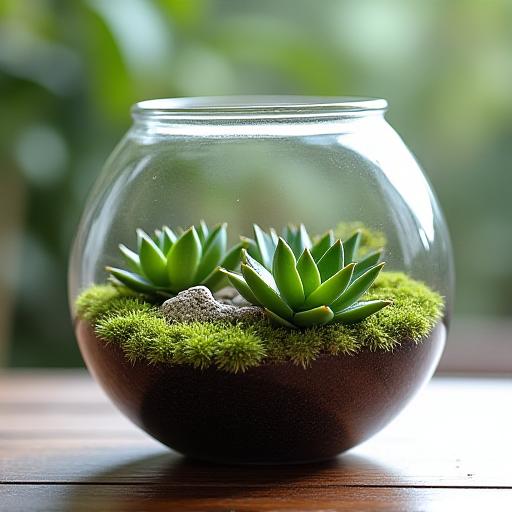 Terrarium artistico con piante grasse e muschio.